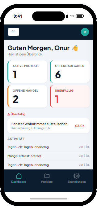 PROSERV-O App – Dashboard-Übersicht